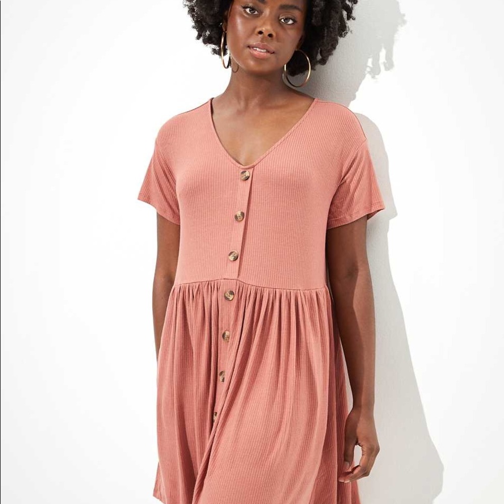 American Eagle Babydoll Rust Button Up Dress
